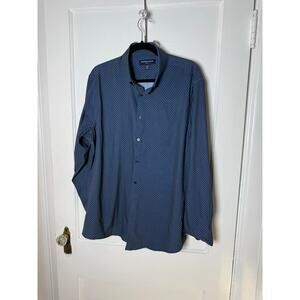 Mizzen Main Leeward Performance Blue Polka Dot Button Down Stretch Shirt Large